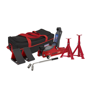 Sealey Low Entry Short Chassis Trolley Jack & Accessories Bag Combo, 2 Tonne - Red (1020LEBAGCOMBO)
