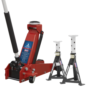Sealey Trolley Jack 3 Tonne & Axle Stands (Pair) 3 Tonne per Stand Combo (3000CXDCOMBO1)