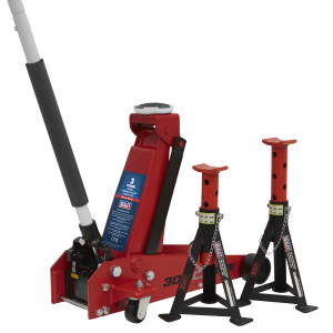 Sealey Standard Chassis Trolley Jack 3 Tonne with Axle Stands (Pair) 3 Tonne Capacity per Stand (3010CX)