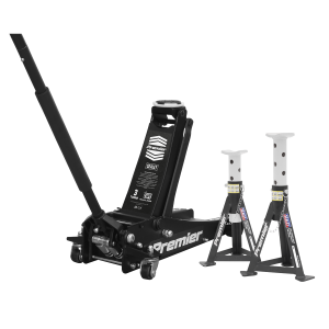 Sealey Premier Trolley Jack 3 Tonne & Axle Stands (Pair) 3 Tonne per Stand Combo (3040ABCOMBO)