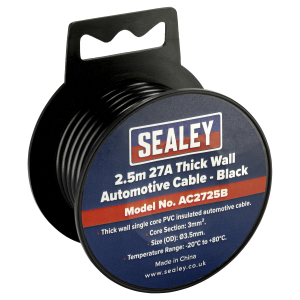 Sealey 27A Thick Wall Automotive Cable 2.5m - Black (AC2725B)