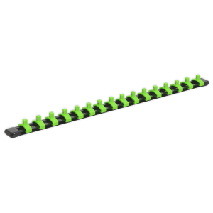 Sealey Premier Socket Retaining Rail with 16 Clips 1/4"Sq Drive - Hi-Vis Green (AK27052HV)