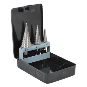 Sealey Double Flute HSS 4341 Step Drill Bit Set 3pc (AK4746)