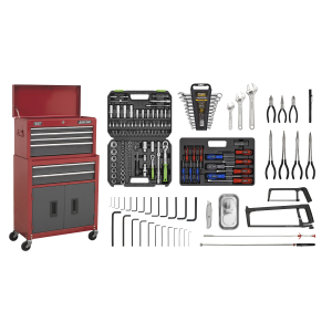Sealey American PRO® Topchest & Rollcab Combination 6 Drawer with 170pc Tool Kit - Red/Grey (AP2200BBCOMBO)