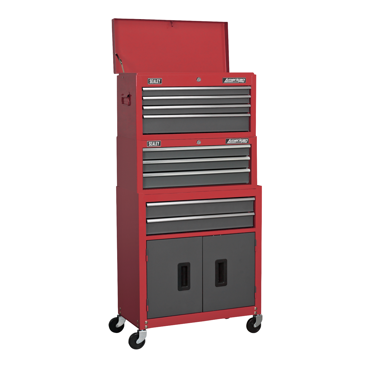Sealey American PRO® Topchest, Mid-Box Tool Chest & Rollcab Stack 9 Drawer - Red (AP2200BBSTACK)