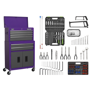 Sealey American PRO® Topchest & Rollcab Combination 6 Drawer with 170pc Tool Kit - Purple/Grey (AP2200COMBOCP)