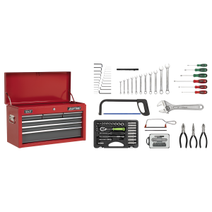 Sealey American PRO® Topchest 6 Drawer with 98pc Tool Kit - Red/Grey (AP2201BBCOMBO)
