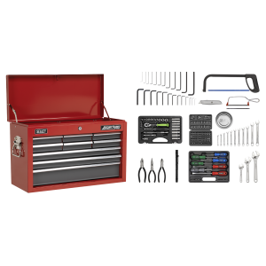 Sealey American PRO® Topchest 9 Drawer with 205pc Tool Kit - Red/Grey (AP22509BBCOMB)