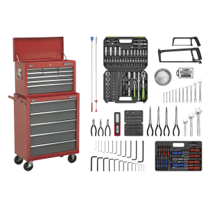Sealey American PRO® Topchest & Rollcab Combination 14 Drawer with 281pc Tool Kit - Red/Grey (AP2250BBCOMBO)