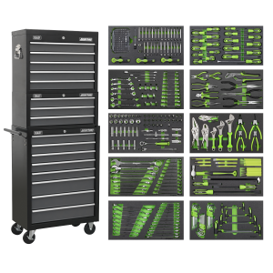 Sealey Tool Chest Combination 16 Drawer with Ball-Bearing Slides - Black/Grey & 398pc Tool Kit (AP35TBCOMBO)