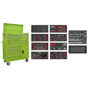 Sealey American PRO® Topchest & Rollcab Combination 15 Drawer with 117pc Tool Kit- Green (AP41STACKHVCOMBO)
