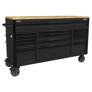 Sealey Superline PRO® Black Edition Mobile Trolley with Wooden Worktop 15 Drawer 1549mm (AP6215BE)