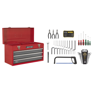 Sealey American PRO® Tool Chest 3 Drawer with 93pc Tool Kit - Red/Grey (AP9243BBCOMBO)