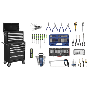 Sealey Superline PRO® Topchest & Rollcab Combination 10 Drawer with 148pc Tool Kit - Black (APCOMBOBBTK56)