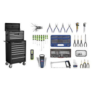 Sealey Superline PRO® Topchest & Rollcab Combination 15 Drawer with 148pc Tool Kit - Black (APCOMBOBBTK58)