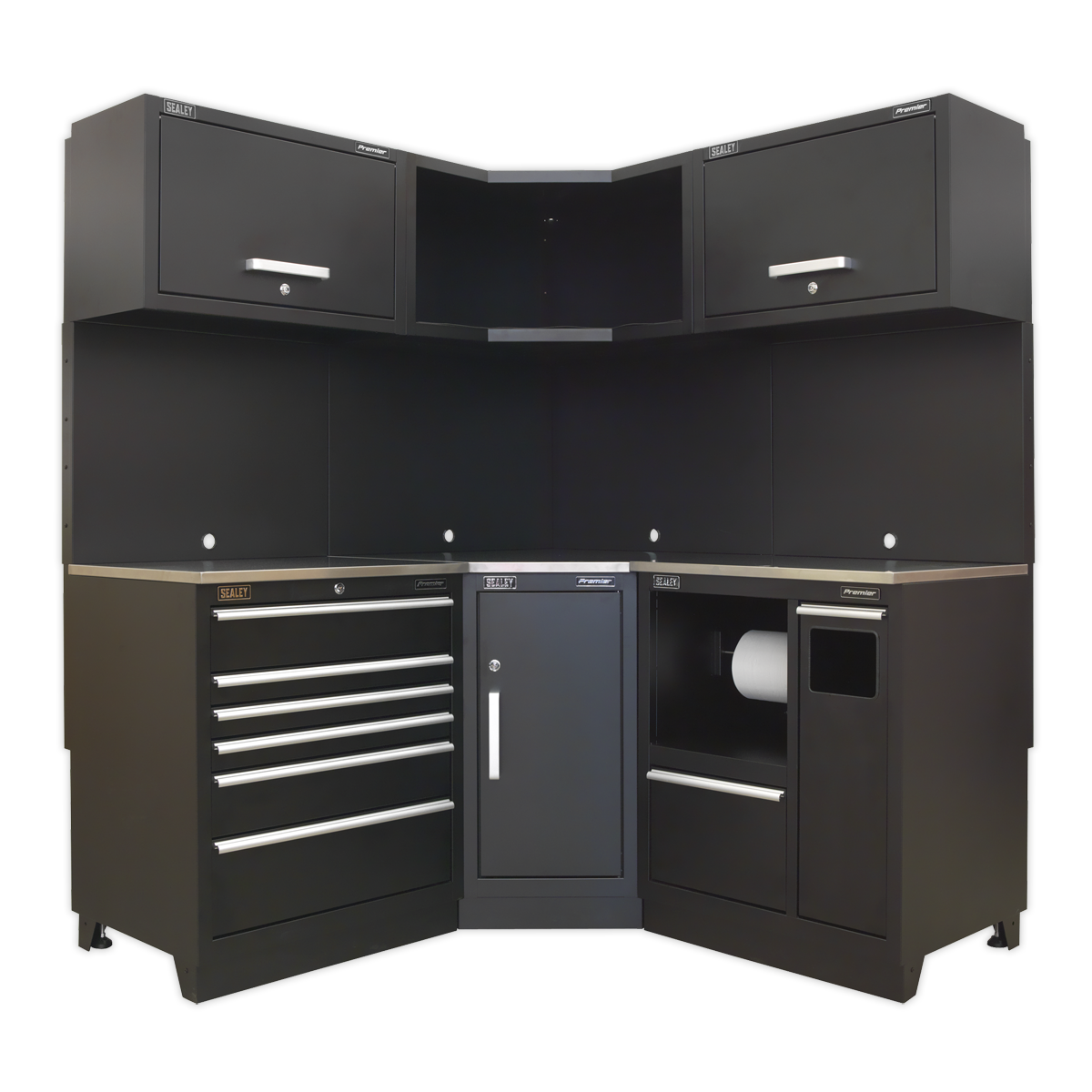 Sealey Premier™ Corner Storage System with Stainless Worktop 1.71m (APMSCOMBO6SS)