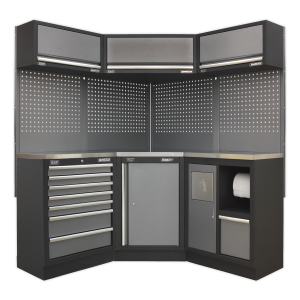 Sealey Superline PRO® Corner Storage System with Stainless Worktop 1.55m (APMSSTACK08SS)