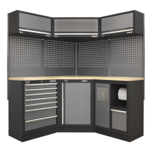 Sealey Superline PRO® Corner Storage System with Wood Worktop 1.55m (APMSSTACK08W)