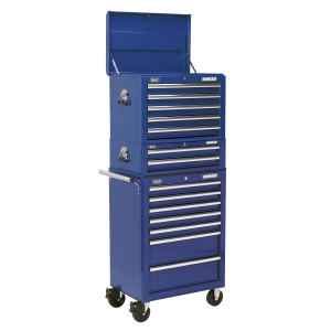 Sealey Superline PRO® Topchest, Mid-Box Tool Chest & Rollcab Combination 14 Drawer - Blue (APSTACKTC)