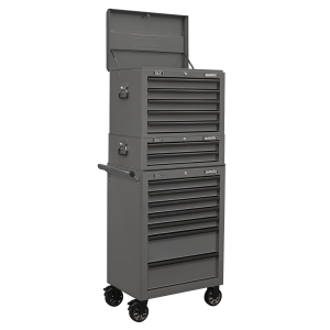 Sealey Superline PRO® Topchest, Mid-Box Tool Chest & Rollcab Combination 14 Drawer - Grey (APSTACKTGR)