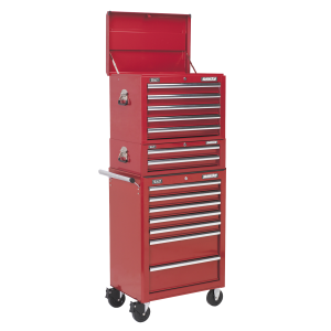 Sealey Superline PRO® Topchest, Mid-Box Tool Chest & Rollcab Combination 14 Drawer - Red (APSTACKTR)