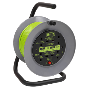 Sealey 15m Cable Reel with Thermal Trip 4 x 230V - Hi-Vis Green (BCR153TG)