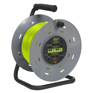 Sealey 50m Cable Reel with Thermal Trip 4 x 230V - Hi-Vis Green (BCR50G)