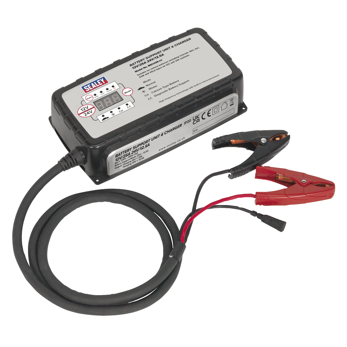 Sealey 12V-25A/24V-12.5A Battery Support Unit & Charger (BSCU25)