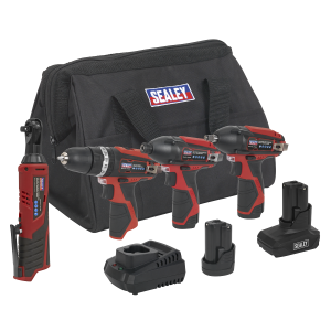 Sealey 4 x SV12 Series Cordless Power Tool Kit 12V - 2 Batteries (CP1200COMBO)
