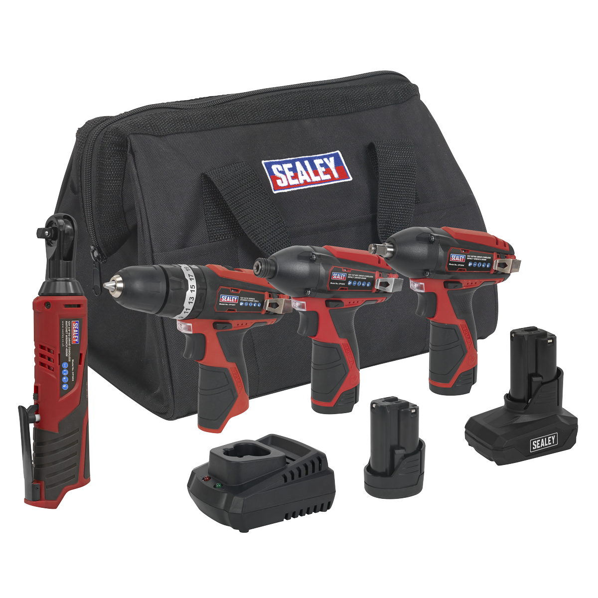 Sealey 4 x SV12 Series Cordless Power Tool Kit 12V - 2 Batteries (CP1200COMBO)