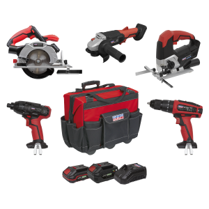 Sealey 5 x SV20 Series Cordless Power Tool Kit 20V - 2 Batteries (CP20VCOMBO13)