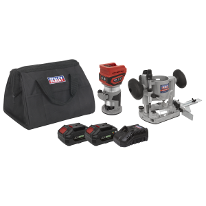 Sealey SV20 Series Cordless Trimming Router Kit 20V 4Ah - 2 Batteries (CP20VTRKIT)