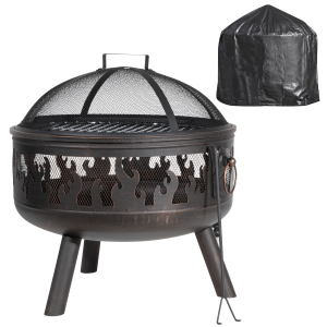 Sealey Dellonda Deluxe 24" Fire Pit, Fireplace, Outdoor Patio Heater, Decoration Rings, Supplied with Cooking Grill, Safety Screen, Poker & Cover (DG242)