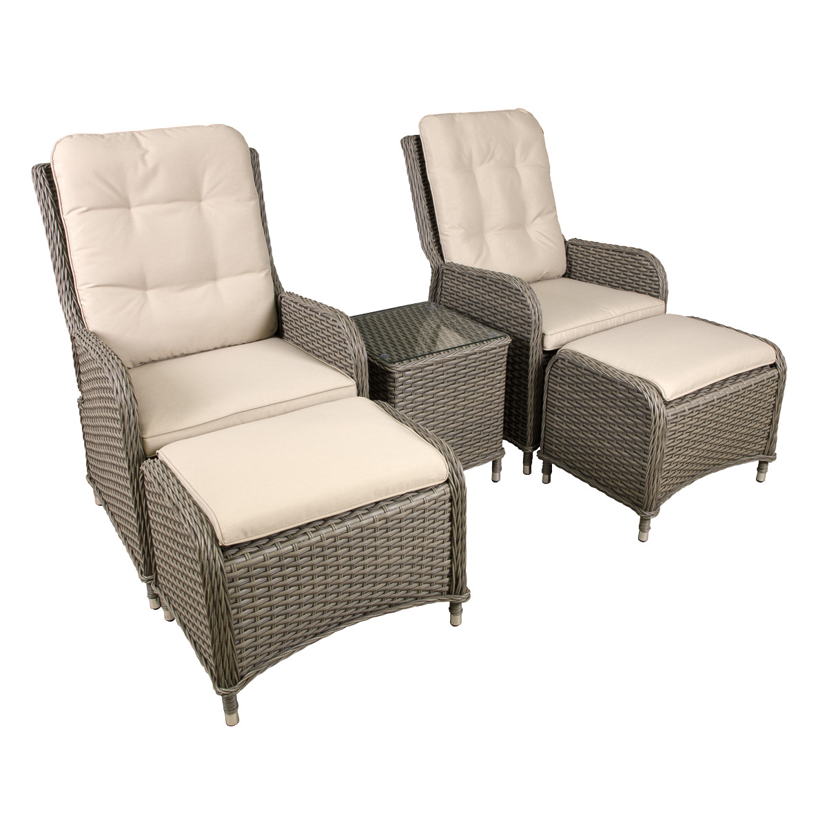 Sealey Dellonda Chester Rattan Wicker Outdoor Recliner Loungers & Table Set 5pc (DG68)