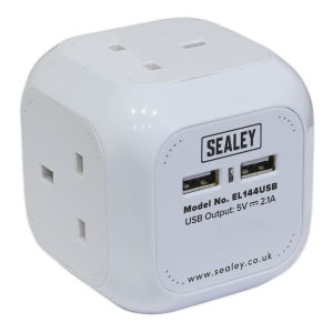 Sealey 1.4m Extension Cable Cube 4 x 230V & 2 x USB - White (EL144USB)