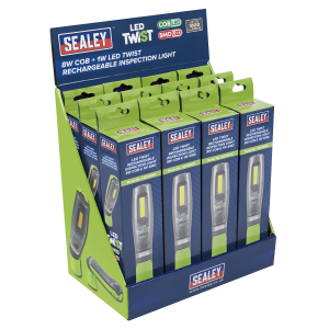 Sealey LED Twist Rechargeable Inspection Light, Green - Box of 12 (LED1001GDB)