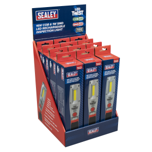 Sealey LED Twist Rechargeable Inspection Light 16W COB & 1W SMD LED - Display Box of 12 (LED2001DB)