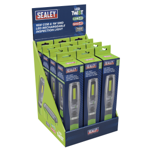 Sealey Rechargeable Inspection Light 16W COB & 1W SMD LED - Green - Display Box of 12 (LED2001GDB)