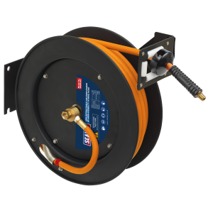 Sealey 15m Retractable High-Visibility Hybrid Air Hose with Steel Reel 10mm ID (SA841HY)