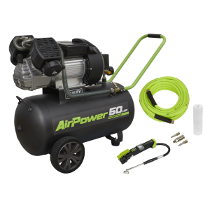 Sealey 50L V-Twin Direct Drive Air Compressor 3hp with Air Accessory Kit (SAC5030VEKIT)