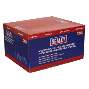 Sealey Multipurpose Creped Turquoise Paper Wipes 69gsm - Dispenser Box of 160 Sheets (SCP1601)