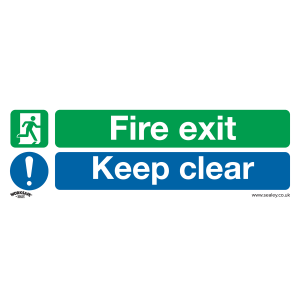Sealey Worksafe® Fire Exit Keep Clear Safety Sign - Rigid Plastic (SS18P1)