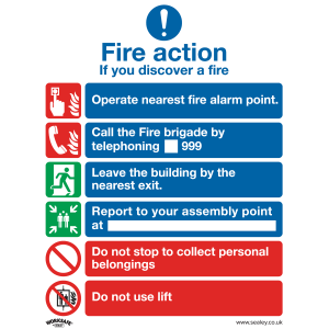 Sealey Worksafe® Fire Action With Lift Safety Sign - Rigid Plastic (SS19P1)