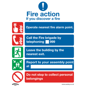 Sealey Worksafe® Fire Action Without Lift Safety Sign - Rigid Plastic (SS20P1)