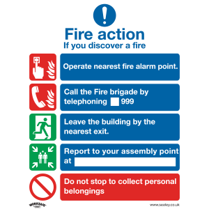 Sealey Worksafe® Fire Action Without Lift Safety Sign - Self-Adhesive Vinyl (SS20V1)