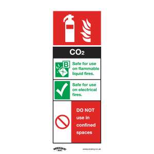 Sealey Worksafe® CO2 Fire Extinguisher Safety Sign, Self-Adhesive Vinyl - Pack of 10 (SS21V10)