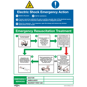 Sealey Worksafe® Electric Shock Emergency Action Safety Sign - Rigid Plastic (SS33P1)