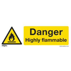 Sealey Worksafe® Danger Highly Flammable Safety Sign, Self-Adhesive Vinyl - Pack of 10 (SS45V10)