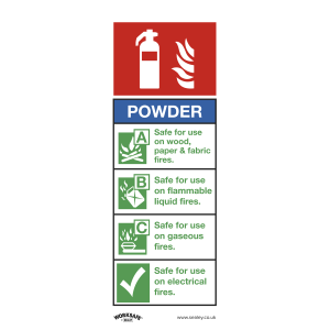 Sealey Worksafe® Powder Fire Extinguisher Safety Sign - Rigid Plastic (SS52P1)