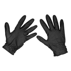 Sealey Diamond Grip Extra-Thick Nitrile Powder-Free Gloves, Black, Large - Pack of 50 (SSP57L)
